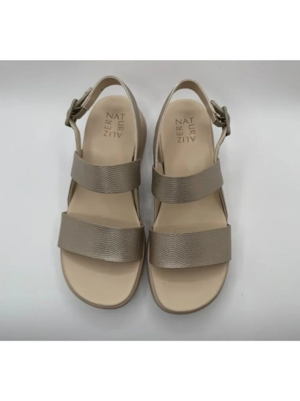 Naturalizer Coast Wedge Sandals Women Size 9W Metallic Mauve Strappy Shoes-NWOT